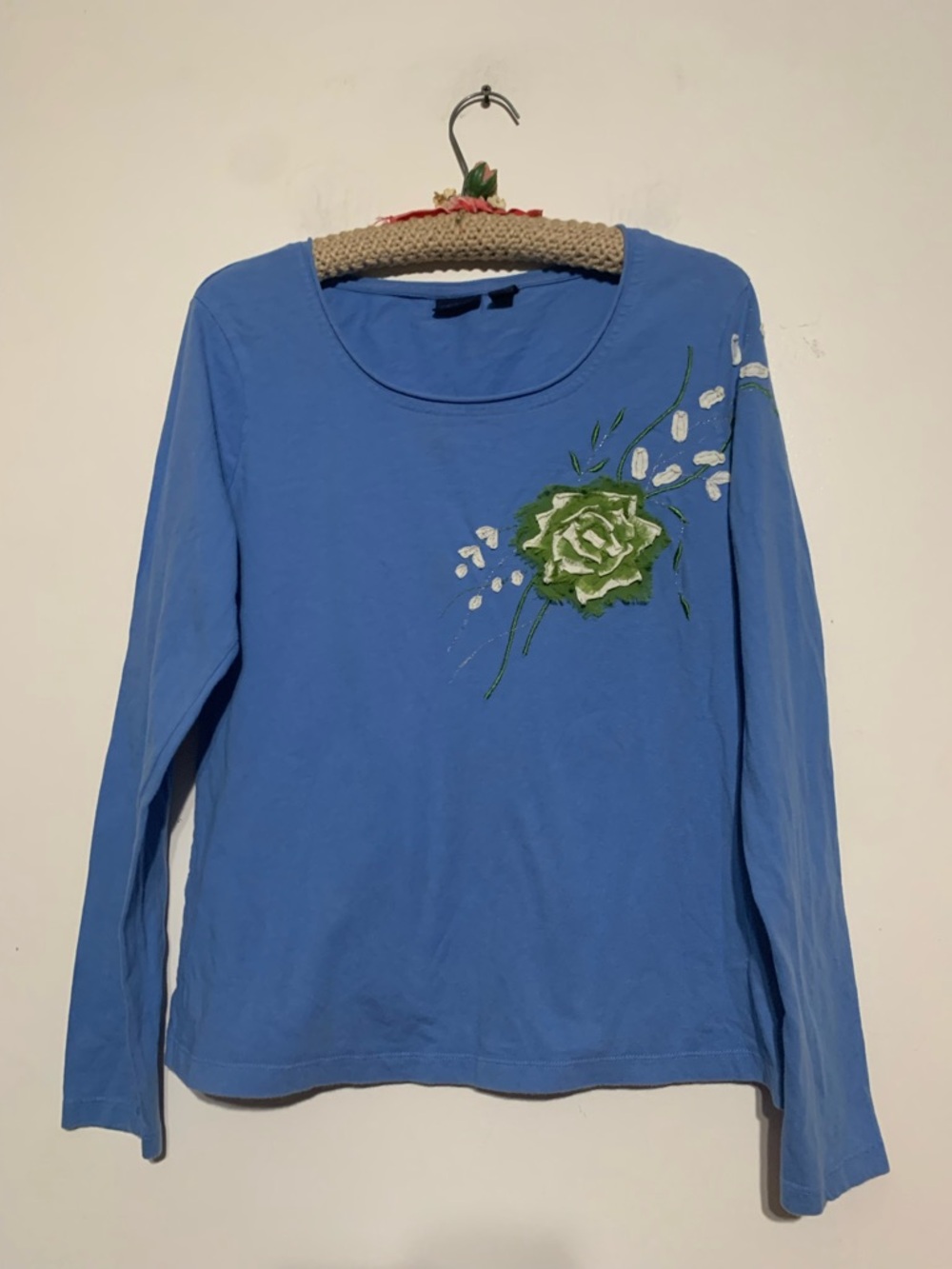 Westbound Blue Long Sleeve Tee with Green Floral Tee Large